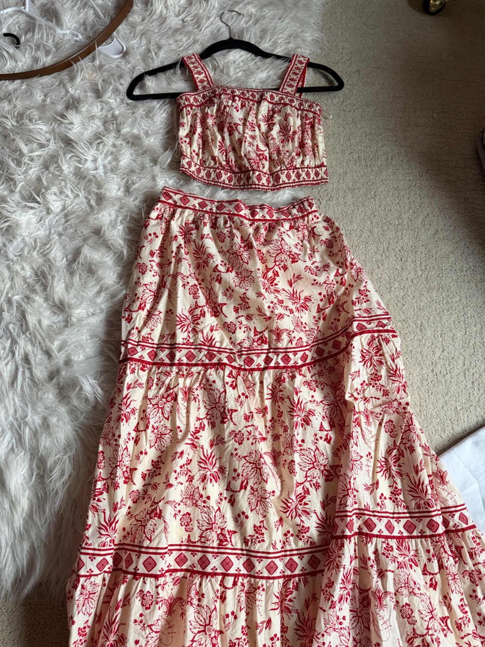 J. Crew Cream and Red Floral A-Line Skirt